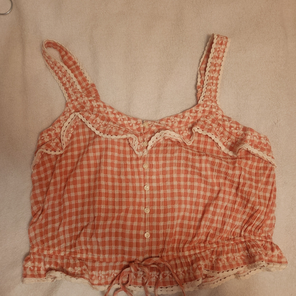 American Eagle Outfitters Orange Gingham Crop Top